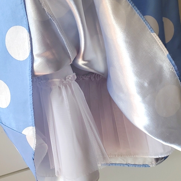 Polka Dot Tank Dress, Carolina Blue & White Satin, Ribbon Sash, Sleeveless, 7 - Picture 5 of 7